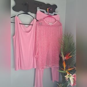 Drapers and Damons Vintage Cornflower Pink Sequined Loose Weave 3 Pcs Set Sz M